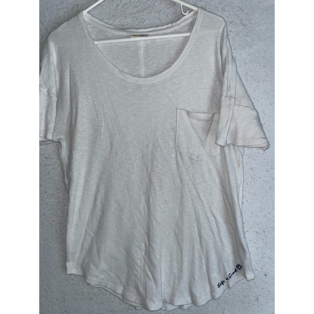 LIFE IS GOOD Women's Size M White T Shirt Round Neck Ribbed Oversized